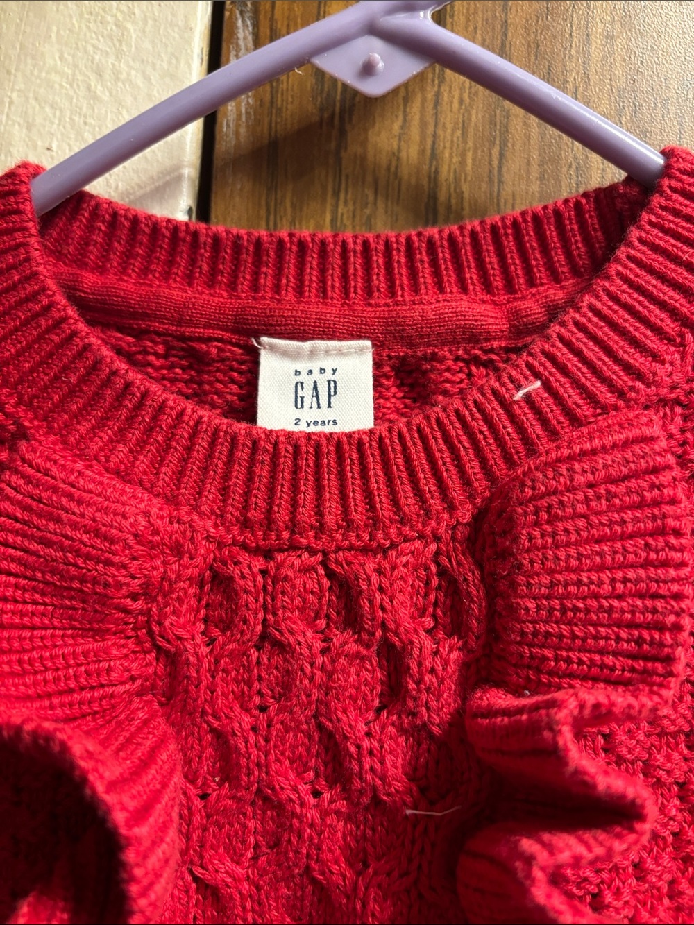 GAP Red Ruffle Cable Knit Sweater - Picture 2 of 5